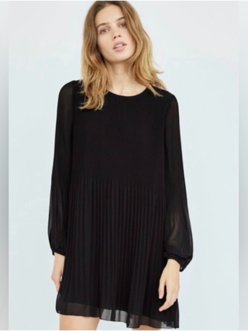 Wilfred Black Daydreamer Pleated Long-Sleeve Shift Dress